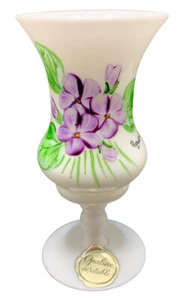 Vtg Antique French Opaline Veritable Glass White Hand Painted Floral Vase Signed - Picture 1 of 6