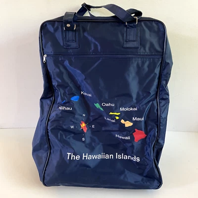 VINTAGE Hawaiian Islands Travel Tote Bag With Wheels Carry-on Luggage Vinyl Blue - Image 1 of 4