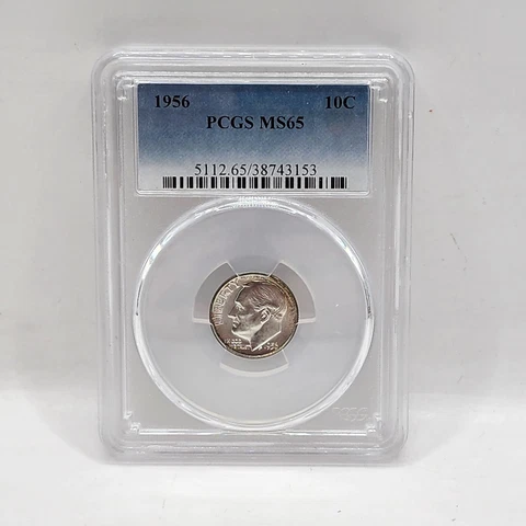 1956 PCGS MS65 ROOSEVELT DIME, SILVER - Beautiful Toning Cover