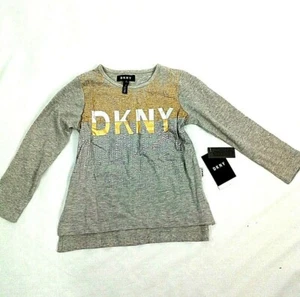 Girls Size 4 Long Sleeves Heather Gray/ Printed Gold and Silver DKNY Shirt - Picture 1 of 5