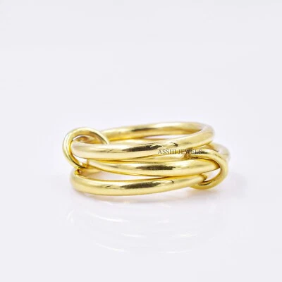 14k yellow gold plated band ring, plain link band ring, woman 3 set band ring - Image 1 of 2