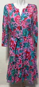 Talbots Women 12 Belted Shirt Dress Button Up Lilac Floral Blossom - Picture 1 of 5