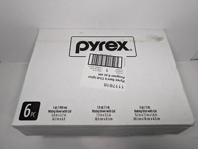 Nuevo juego de vidrio Pyrex de 6 piezas - 2 cuencos 1 plato para hornear con tapas Foto 1 de 2