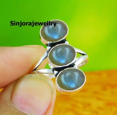 Anello con pietre preziose labradorite in argento sterling 925 fatto a mano... - Immagine 1 di 4