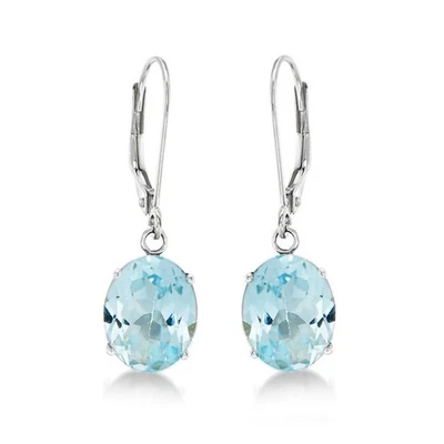 Sky Blue Topaz Earring For Women's 925 Sterling Silver Drop Dangle Earring 10x8m - Image 1 of 4