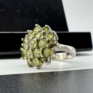 Sterling Silver STS Green Peridot Cluster Statement Ring Size 8.25 Band 7.4g - Picture 1 of 10