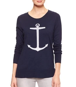 Suéter Gap Ancla Náutica Para Mujer Grande Azul Marino Manga Raglán Pullover - Imagen 1 de 8