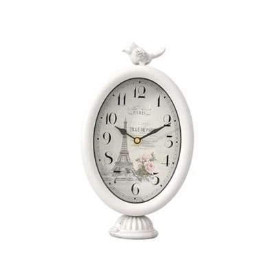 Vintage Table Clock with Bird, Desk and Shelf Decor 10" H x 2" D x 5.9" W White - Image 1 of 4