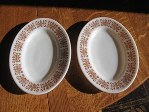 Vintage Kupfer Filigran Muster Pyrex von Corning Oval Platten Geschirr 2er Set - Bild 1 von 6