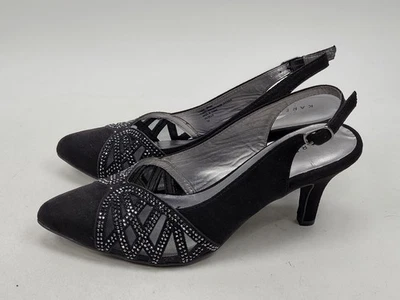 KAREN SCOTT Gillis Black Mixed Media Toe Sculpted Heel Slingback 7 M - Image 1 of 4