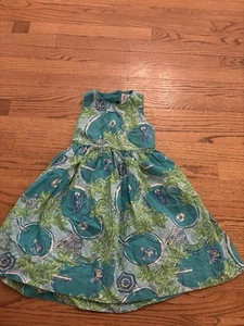 Lilly Pulitzer Girls Size 4 Dress Blue And Green Pool Theme With Open Back - Picture 1 of 5