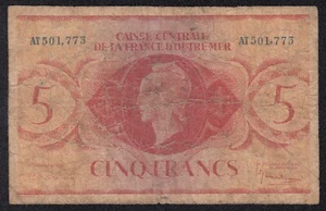 FRANCE / FRENCH EQUATORIAL AFRICA BANKNOTE - 5 FRANCS - P15 - 1944 - F 🇫🇷 - Picture 1 of 3