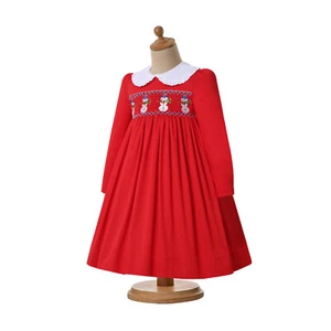 Spanish Girls Long Sleeve Smocked Dress Red Snowman Dress Size 2 3 4 5 6 8 10 12 - Picture 1 of 12