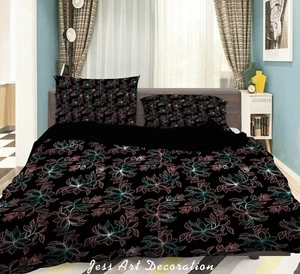 3D Floral Pattern Black Goleden Quilt Cover Set Duvet Cover Bedding Pillowcases - Picture 1 of 6