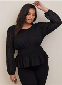 Torrid Crinkle Chiffon w/ Star Smocked Waist Puff Sleeve Top NWT 6 6X 30 - Picture 1 of 6