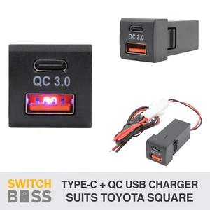 USB-C + QC CHARGER Suits Square Toyota Landcruiser Prado Hiace Dash 12v Type C - Picture 1 of 9