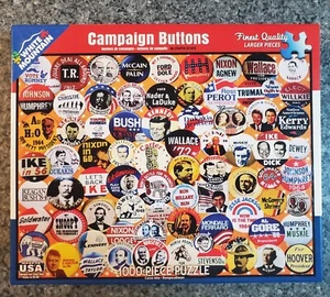 HTF White Mountain CAMPAIGN BUTTONS 1000 piece puzzle Charlie Girard COMPLETE - Picture 1 of 6
