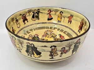 1900's Royal Doulton Large Punch Bowl, Dickensian Skaters, 21 CMS Dia. - Picture 1 of 11