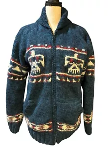 LAUNDROMAT WOOL ZIP THUNDERBIRD SOUTHWESTERN HORIZON, LINED SWEATER JACKET S/M - Picture 1 of 6