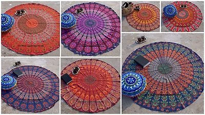 "HANDMADE" Tenture Murale Ronde Mandala Indienne Jeté De Plage Tapis De Yoga Décor Boho 48"