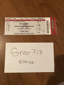 Corbin Carroll mlb debut ticket Arizona Diamondbacks 8/29/22 mint - Picture 1 of 3