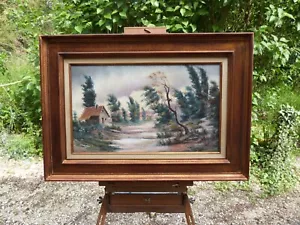 French Oil on canvas signed M. HARLIN 1906, Landscape of moors, framed - Bild 1 von 7