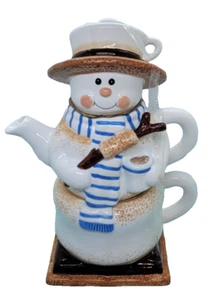 Houston Harvest Hot Cocoa Chocolate S'mores 3 Piezas Muñeco de Nieve Tetera Taza 31363 Nuevo de Lote Antiguo - Imagen 1 de 8