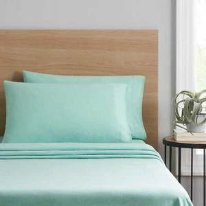 Extra Soft Adult Jersey Bed Sheet Set, Queen, Classic Mint, 4 Pieces Breathable - Picture 1 of 6
