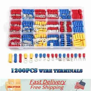 Assorted Insulated Electrical Wire Terminals Crimp Connectors Spade Kit 1200pcs - Picture 1 of 9