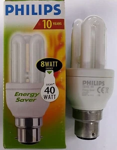1x 8W (=40W) Philips Low Energy Power Saving CFL Stick Light Bulbs BC B22 Lamps - Picture 1 of 3
