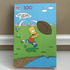 Vintage The Simpsons Jigsaw Puzzle Complete 100pc Football Bart Homer MB - Picture 1 of 6