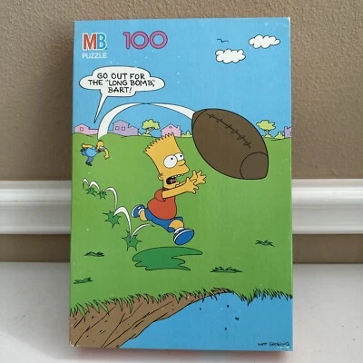 Vintage The Simpsons Jigsaw Puzzle Complete 100pc Football Bart Homer MB - Image 1 of 4