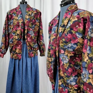 Vintage Alicia Muted Floral Synth Suede Jacket w Open Front Size 4P - Picture 1 of 22