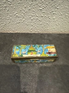 Vintage Chinese Cloisonné Brass Trinket Box With Lid - Picture 1 of 8