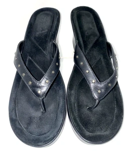 White Mountain BALI Women's Studded Wedge Thong Sandal Size 11M Black B*H - Picture 1 of 8