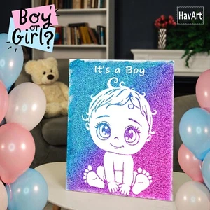 Baby Shower Kit. Canvas Gender Reveal with Glitter Baby Gender Announcement 🔵🔴 - Picture 1 of 7