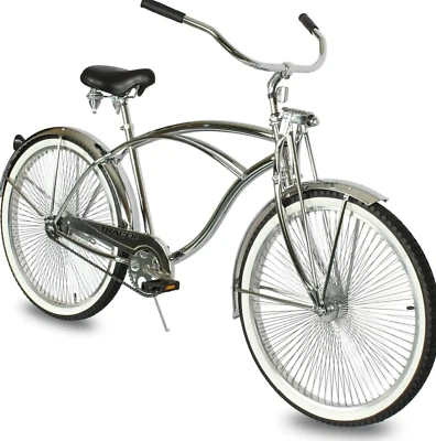 26" Chrome Beach Cruiser Bike Single Speed Moon Handlebars Springer Fork Cheetah - Image 1 of 4