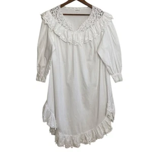 Cotton Nightgown Womens Small White Eyelet Lace Ruffle Heritage Victorian - Picture 1 of 10