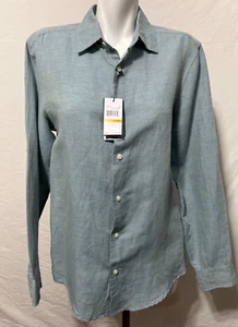 Men Blue Shadow Linen Shirt Small Perry Ellis Long Sleeve New NWT Untucked - Picture 1 of 10