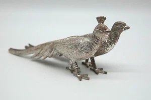 2 Pfauen Metall Tischdekoration, Weißmetall Italien, 1 Paar Vogelplastiken - Bild 1 von 3