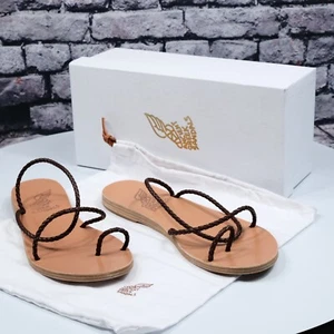 Ancient Greek Sandals: Nima - Handmade Strappy Toe Ring Leather Sandals, Size 9 - Picture 1 of 5