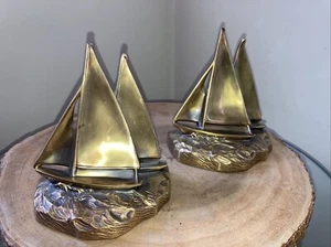 VTG Brass PM CRAFTSMAN Sailboat Bookends, Navy Nautical Sailing, Handcrafted USA - Picture 1 of 8