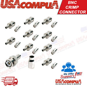  Crimp BNC Connectors Male RG59 Coaxial Plug Ends For CCTV 10pcs stainless steel