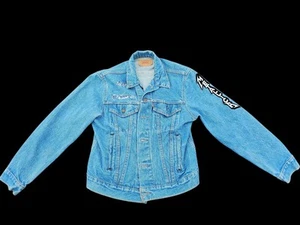 Vintage Levi Red Tab Jean Jacket W/ Rare Guns And Roses Patch Rocker Jacket - Picture 1 of 11