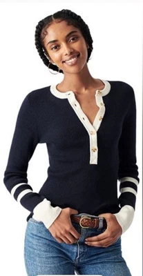 NWT Faherty Mikki Henley Coastal Colorblock Sweater Women XL Cotton Cashmere Rib - Image 1 of 4