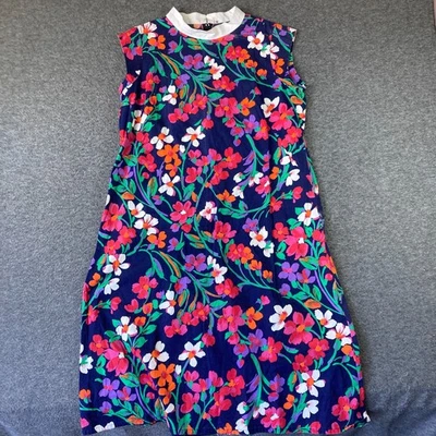 Vintage 60s 70s Floral Shift Dress Womens Plus 18W MCM Flower Power A-Line - Image 1 of 4