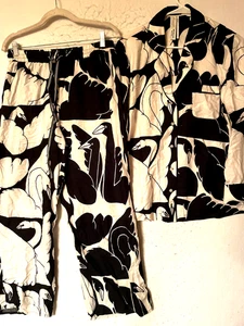 Conjunto de Pijama Anthropologie Cecilia Pettersson Pierna Ancha Franela Cisne Negro Blanco S - Imagen 1 de 11