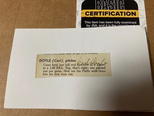 Carl Doyle (d.1951) Signed  "Cut"  Athletics Dodgers Cardinals JSA Cert - Image 1 of 1