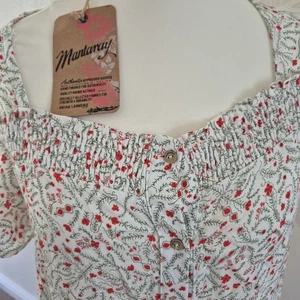 Mantaray Size 16 White Red Floral Casual Top Button Up Square Neck Summer NEW - Picture 1 of 14