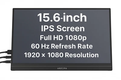Arzopa S1 15.6” Portable Monitor – Full HD 1080P, HDMI/USB-C, Ultra Slim Display - Image 1 of 3